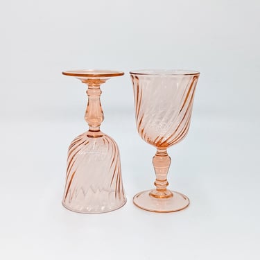Vintage Pink Depression Glass, Made in France, Set of 2 