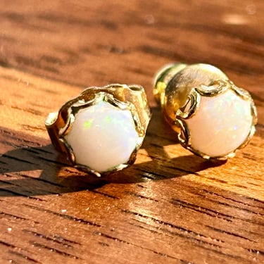Vintage Opal Stud Earrings Yellow Gold 10k Gemstone Small Everyday Estate Jewelry Gift 