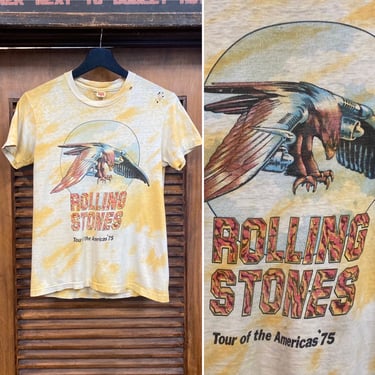 Vintage 1970’s Dated 1975 “Rolling Stones” USA Tour Rare Tie Dye Original Tour Rare Tir Dye Original T-Shirt, Rock Band Tee Shirt 