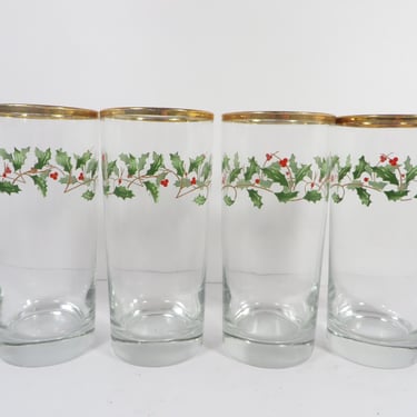 Vintage Lenox Holiday Glass Tumblers - Set of 4 Lenox Holiday HighBall Glasses 