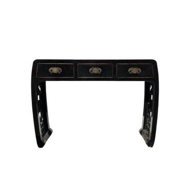 Black Lacquer Curve Panel Legs 3 Drawers Slim Foyer Side Table cs7370E 