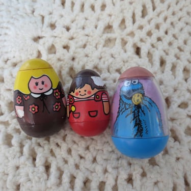 Vintage Hasbro Weebles - Lot of 3 - Cookie Monster, Girl, Boy - 70s 80s Children's Toys 