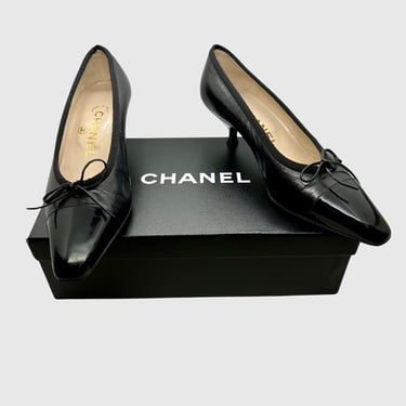 BLACK CHANEL KITTEN Heels | Women's Pointed Toe Heels | Italian Leather Shoes | Designer Shoes | Made in Italy | Y2K | Women's size 6 