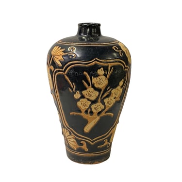Chinese Ware Black Brown Glaze Ceramic Flower Vase Display Art ws3027E 