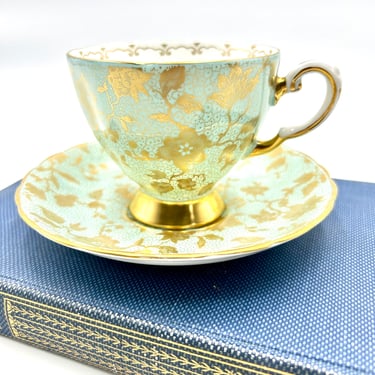 Tuscan Fine English Bone China Cup and Saucer, Trieste (Golden Blossom) English Teacup, C9244, Vintage China Tea Service 