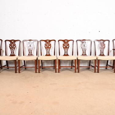 Baker Furniture Georgian Carved Mahogany Dining Chairs, Set of Eight