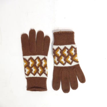 Vintage 60s/70s Avon Abstract Print Winter Knit Gloves Size M 