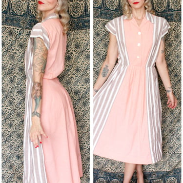 1950s Dress // June Patton Color Blocked Striped Dress // vintage 50s dress 