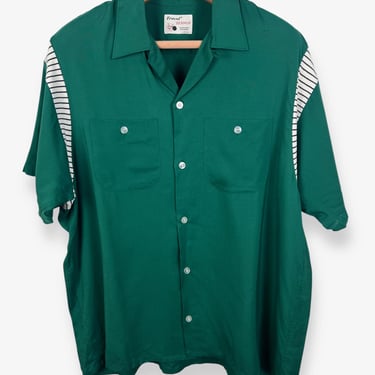 Vintage 1950s TRUVAL Rayon Bowling Shirt ~ size XL ~ Sport ~ Loop / Camp Collar ~ Atomic Era ~ VLV ~ Elvis / Gene Vincent 