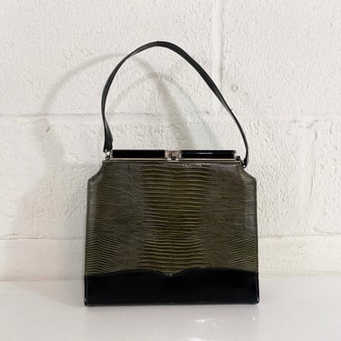 Vintage Green Snakeskin Handbag Lennox Bags 1960s Hand Bag Evening Purse Black Cute Mid-Century Mad Men Megan Draper 