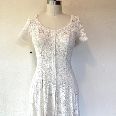 1990s White knit lace dress 