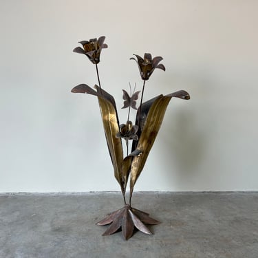 70's Hollywood Regency Torch Brass Lily Floor Sculpture 