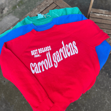 Neighborhood postcard upcycled sweatshirt, Carroll Gardens