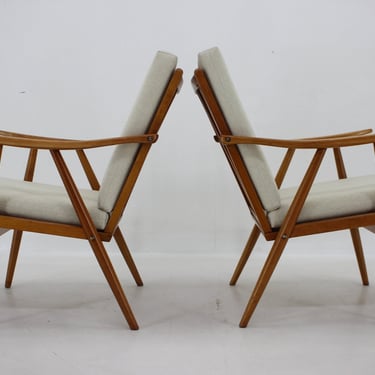 1970s Pair of Beech Armchairs, Czechoslovakia 