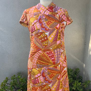 Vintage mod neon abstract print quilted mini dress Small The Imperial Collection 