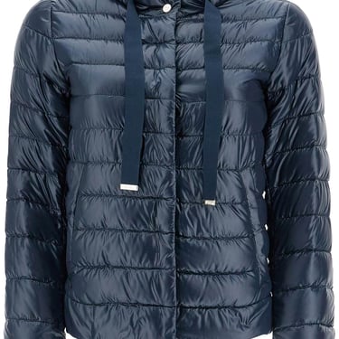 Herno Cropped Down Jacket With Hood In Ultralight Dark Blue Nylon Women