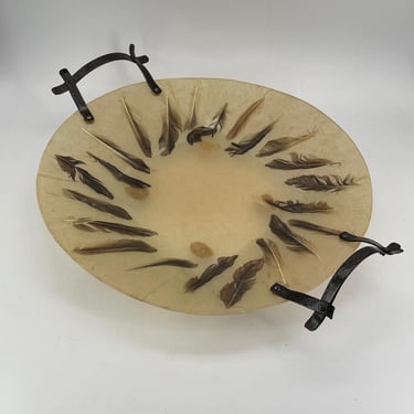 Fiberglass Tray with Pressed Feathers Ornate Handles Vintage Mid-Century 