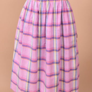 Pink Sweetest Rainbow Plaid Midi Skirt By Thomas E. Wolfe Co., M