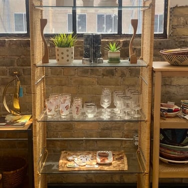 Vintage Wicker Shelf w/ Glass Shelves
