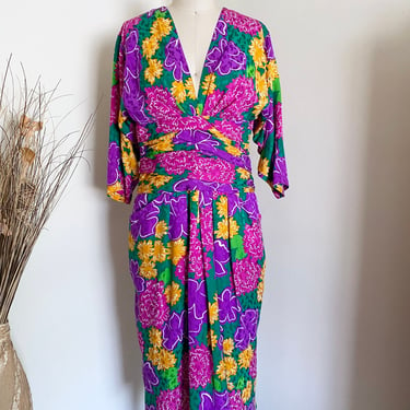 Vintage Silk Floral Dress by  Louis Feraud, Designer Vintage 