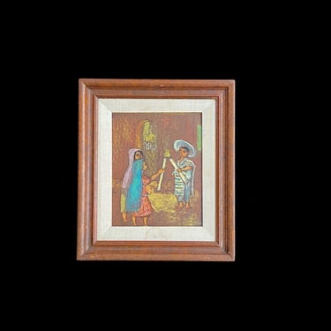 Vintage Original Oil on Board Painting by Artist: Carlos Lopez Ruiz Children Lighting Candles 14.5