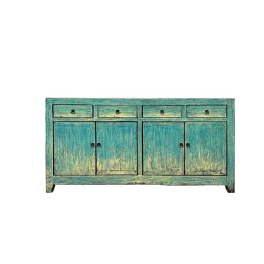 Chinese Oriental Distressed Turquoise Blue Sideboard Buffet Table Cabinet ws4371E 