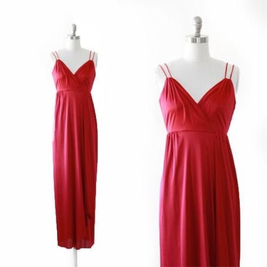 Cranberry maxi dress | Vintage 70s wrap skirt maxi dress XS 