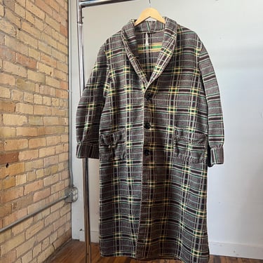 L XL, Vintage 1950s Brown Plaid Cotton Beacon Robe, Menswear 