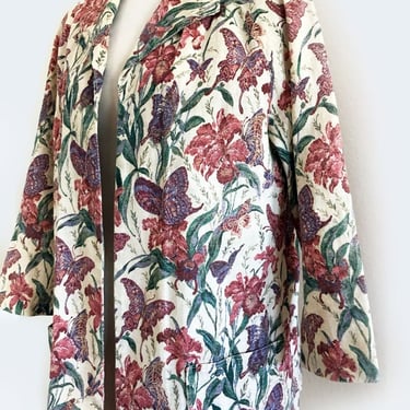 BUTTERFLY floral print Women's Blazer Jacket Blouse Cotton Hippie boho VINTAGE 1970's, 1980's 
