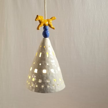one-of -a-kind nursery or kid's room pendant light with yellow pony 