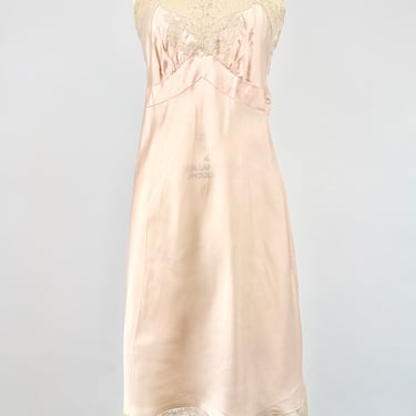 40s Pink Satin Black Slip