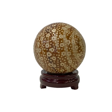 Tan Beige Brown Mix Color Dots Floral Porcelain Round Ball Display Art ws3802E 