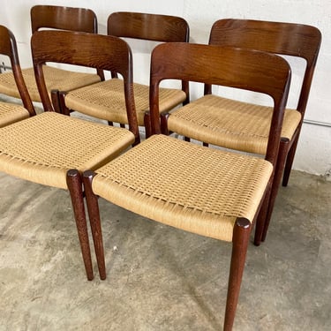 Niel Moller Set of 6 Teak Danish Modern Rope Dining Chairs Model 71 