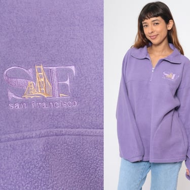 San Francisco Fleece Sweatshirt 90s Lavender Quarter Zip Sweatshirt California Pullover Jacket 1990s Vintage Retro Vintage Large L 