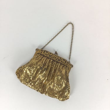Vintage 40s Purse | Vintage Whiting & Davis gold mesh bag | 1940s gold mesh chain handle handbag 