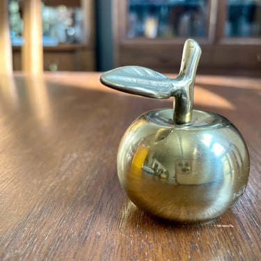 Mid Century Modern Miniature Brass Apple Ringing Bell Paperweight | Gift for Teacher 