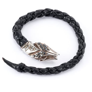 Silver Snakebite Leather Collar