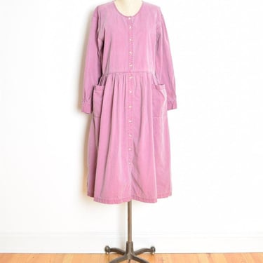 vintage 90s dress lilac purple twill babydoll midi grunge button up long M clothing 