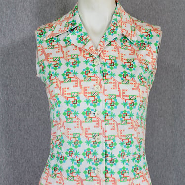 1960s-70s Shirt Dress - Jonathan Logan New York - Op Art - Pleated Skirt 