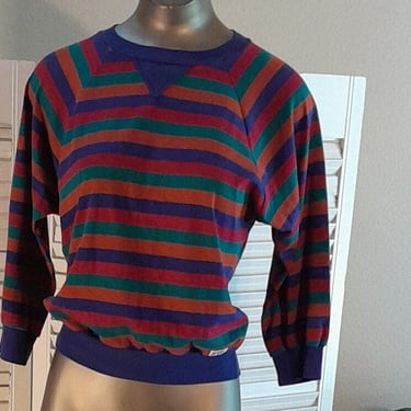 Way Cute Vintage 60s 70s 3/4 Sleeve Stripe Knit Top /M 