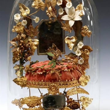 Antique French Globe De Mariee Brides Globe, 19th Century, Bridal Wedding Tiara Ormolu Mirror Blown Glass Cloche Dome 