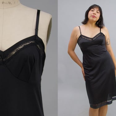 Vintage 1990s Black Sweetheart Neckline Slip, Vintage Lingerie, Black Slip Dress, Chest 34