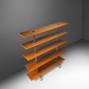 Bauhaus Mid-Century Modern Five-Tier Bookshelf Etagere in Chrome & Beech by Marcel Breuer, Italy, c. 1980s 