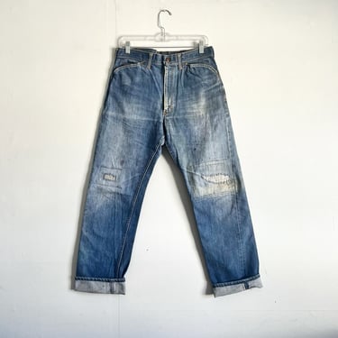 Vintage 50s 60s Genuine Roebucks Selvedge Denim Jeans Faded Farm Repaired Size 30 waist 