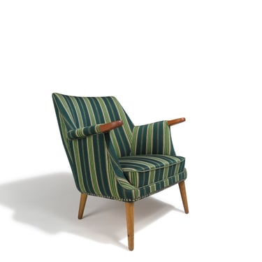 Mid-century Scandinavian Teak Lounge Chair in Original Green Wool