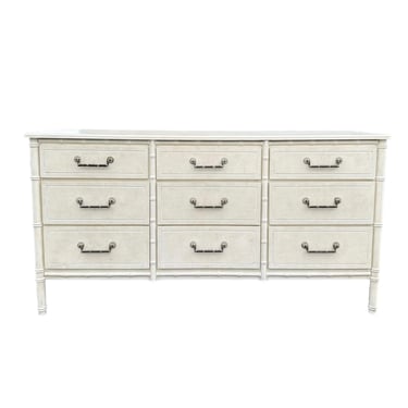Faux Bamboo Dresser with 9 Drawers - Vintage White Wash Henry Link Style Hollywood Regency Palm Beach Coastal Boho Chic Credenza Furniture 