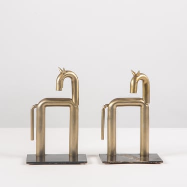 Pair of Stainless Steel Horse Bookends by Walter von Nessen for Chase USA 