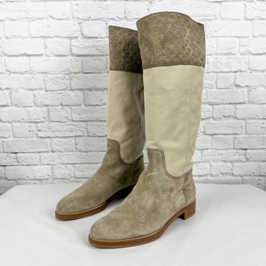 Louis Vuitton Suede and Canvas Riding Boots, Size41/US 11, Tan