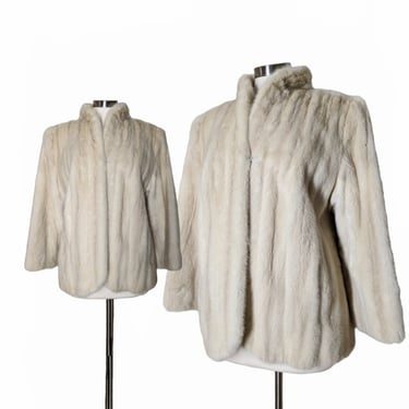Vintage White Mink Fur Coat, Medium Large / 1950s 60s Mink Section Fur Jacket with Pointy Shoulders 