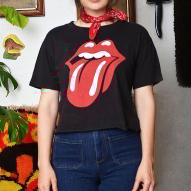 Cropped Rolling Stones Tongue Logo Tee – Modern Reproduction 
